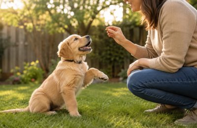Praising a puppy outside immediately after it goes to the toilet