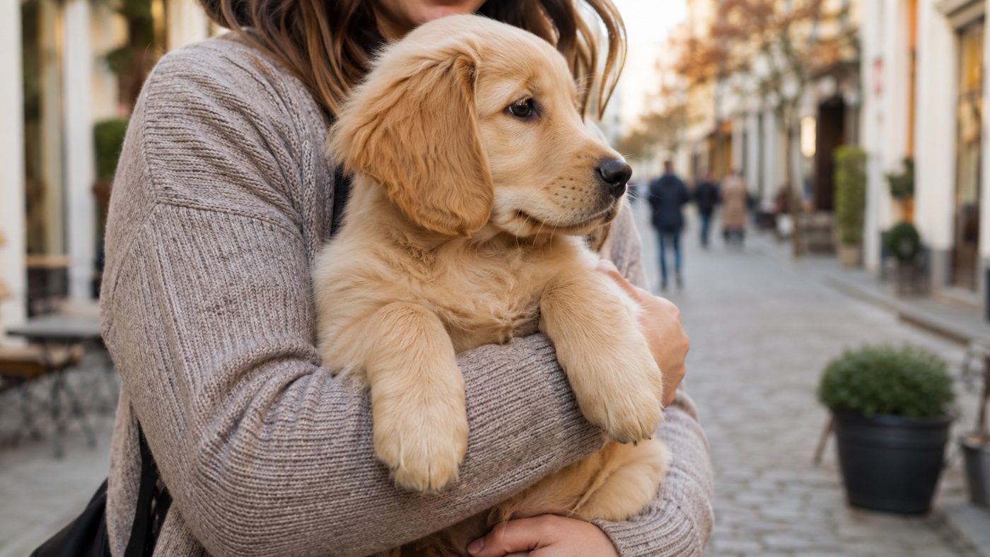 A puppy learning to focus on its owner